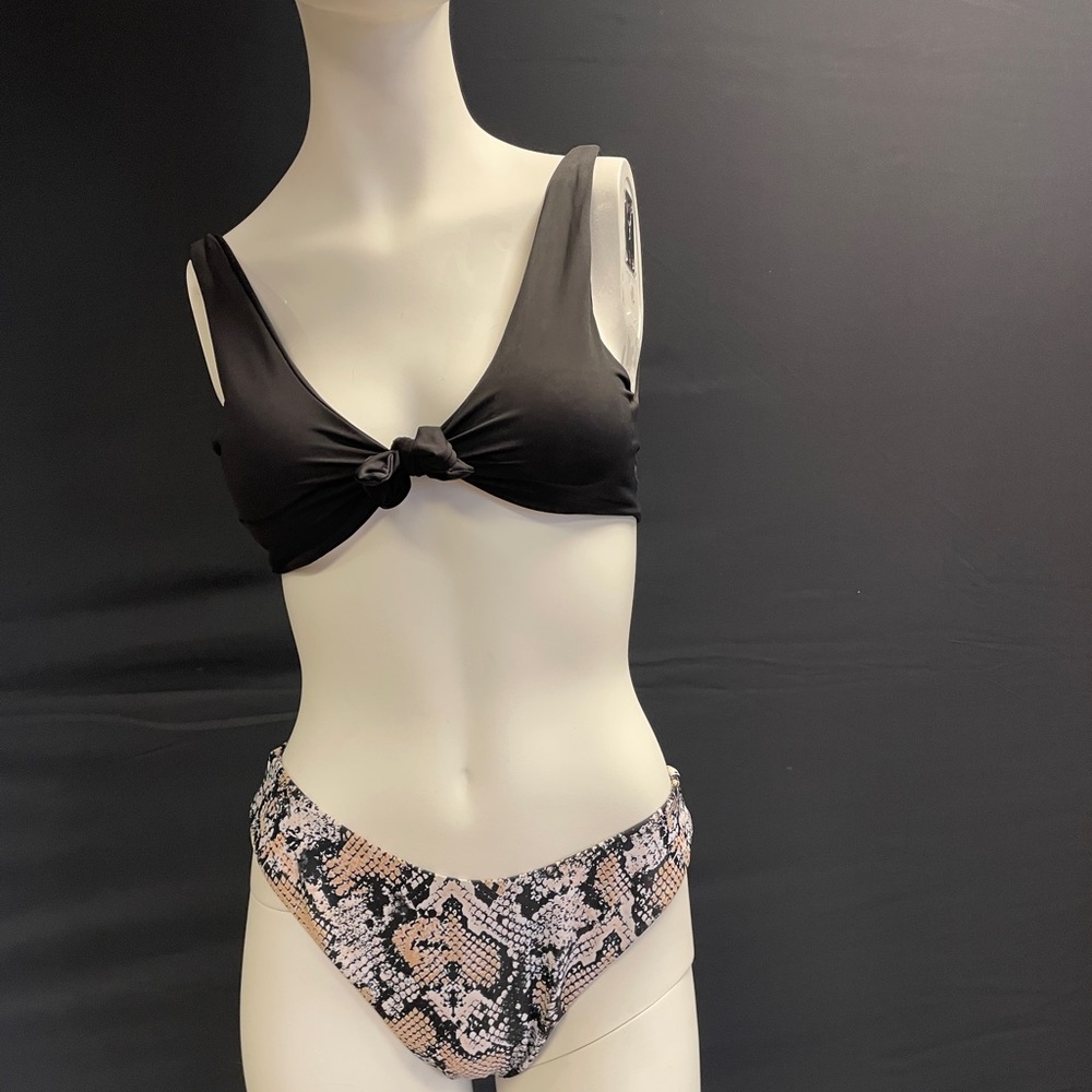 Zaful snake print bikini bottoms with tie front black top